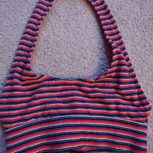Frankie's Bikinis Red and Blue Striped Halter Bikini Top